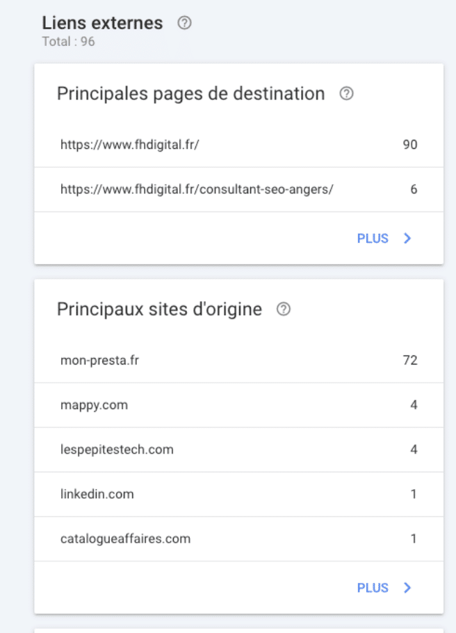 rubrique liens google search console